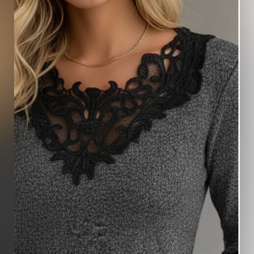 Black Glitter Guipure Lace Sweater - Picture 2 of 9